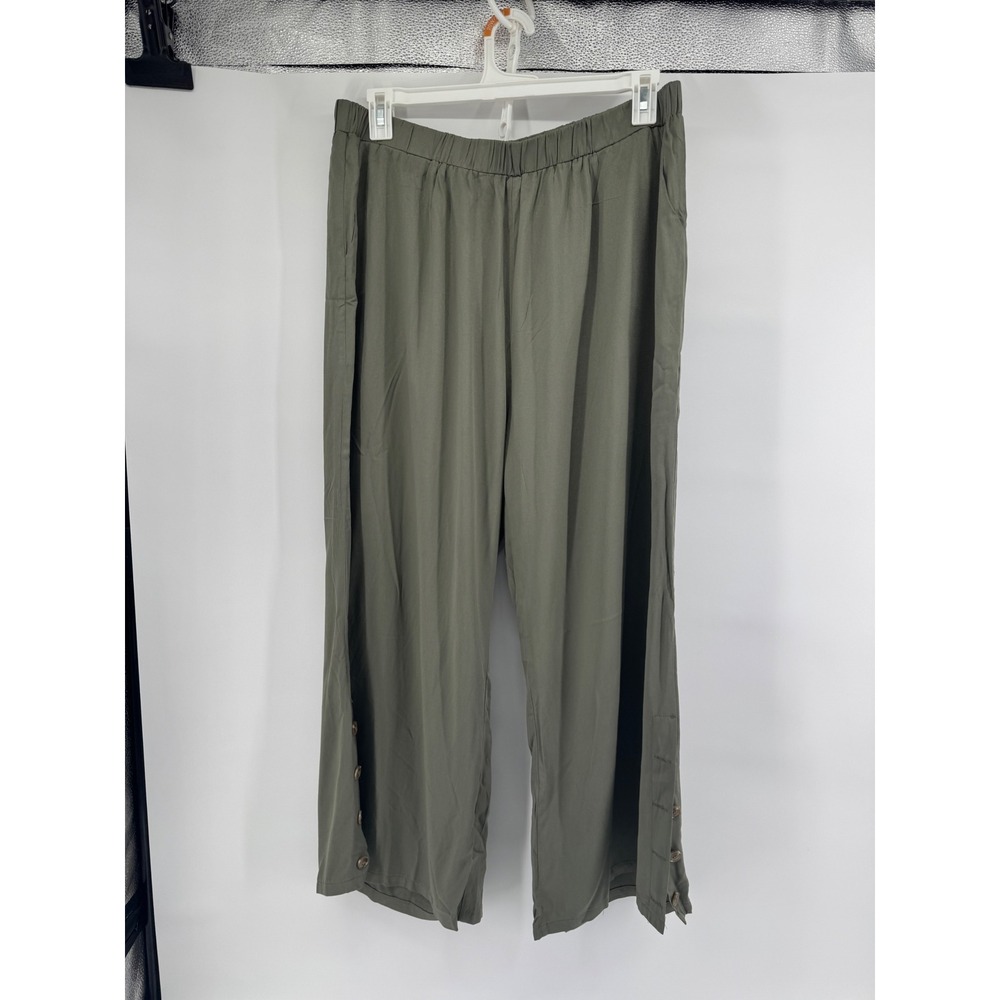 Bloomchic Olive Green Wide Leg Button Detail Cropped Pants Plus Size 22 3X NEW